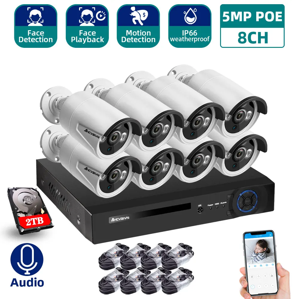 

IP-камера AHCVBIVN, H.265, 8 каналов, 5 Мп, ии, POE