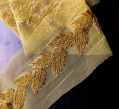 Yellow 90cm long Расшитая бисером и блестками кружевная лента с листьями для шитья одежды, кружевная ткань для юбки, свадебное платье «сделай сам» на декольте, аксессуары - Цвет: Yellow 90cm long