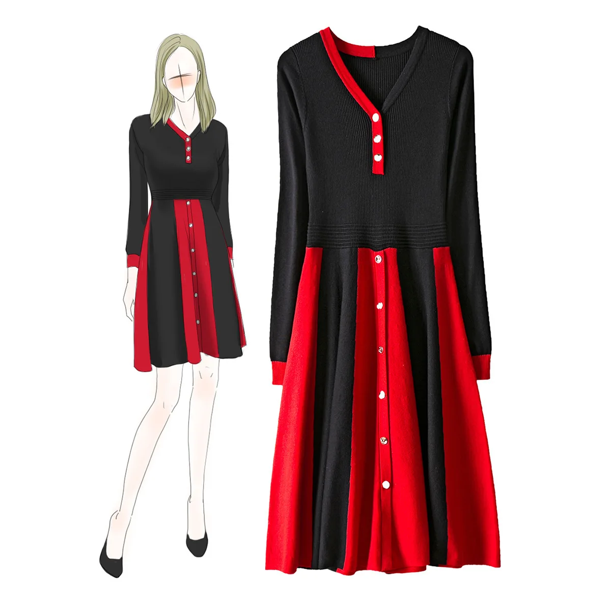 Контрастное повседневное розовое платье с пуговицами для певицы женское