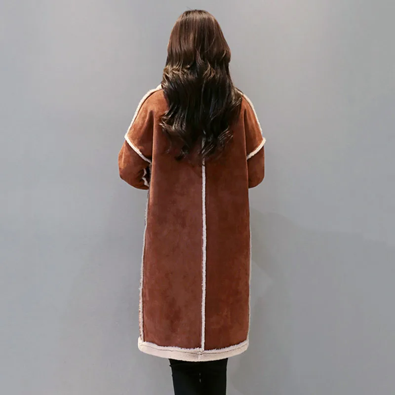 

Winter Women's Jacket Parkas Korean New Women Fashion Tide Splicing Outerwear Plus Velvet Thicken Woolen Loose Long Female Coats