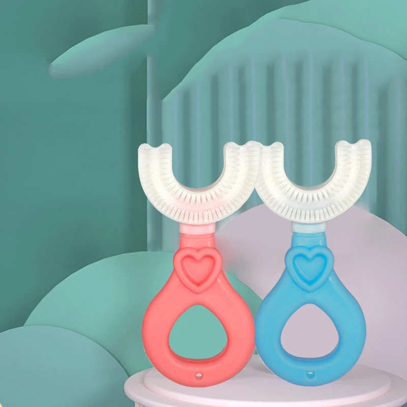 

Детская зубная щетка U-образной формы, зубная щетка с ручкой, Силиконовая зубная щетка для ухода за полостью рта для малышей от 2 до 12 лет