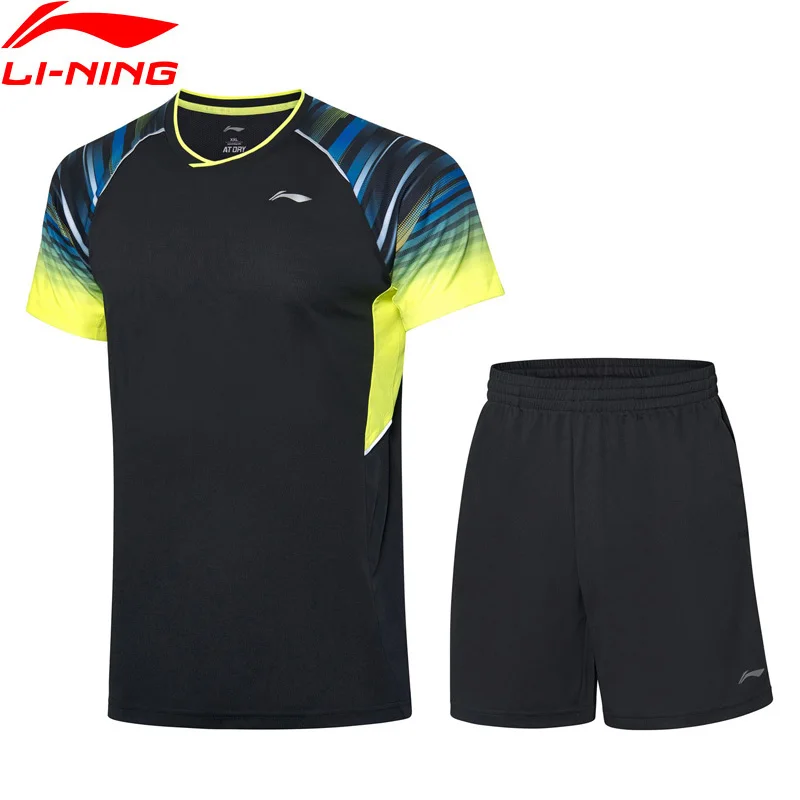 Li-Ning Для мужчин бадминтон костюмы для состязаний в сухом дышащий 89% полиэстер 11% спандекс подкладка Спортивная футболка+ шорты AATP043 COND19