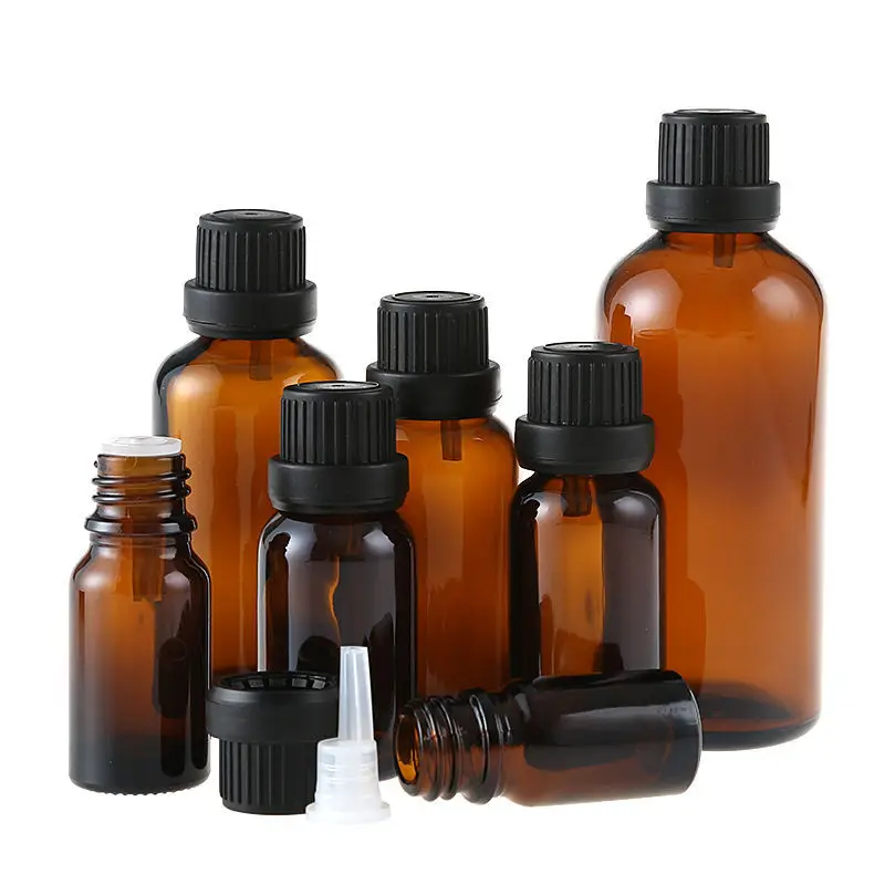 10Pcs/Lot 5-100ml Big Head Amber Glass Drop Bottle Aromatherapy Liquid for essential basic massage oil Perfume Refill