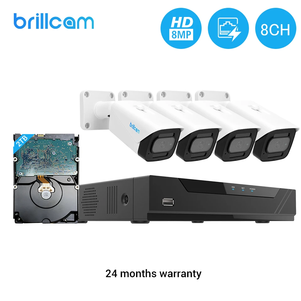Комплект IP камер Brillcam 4K Ultra HD POE 8 канальная система видеонаблюдения Мп H.265 NVR