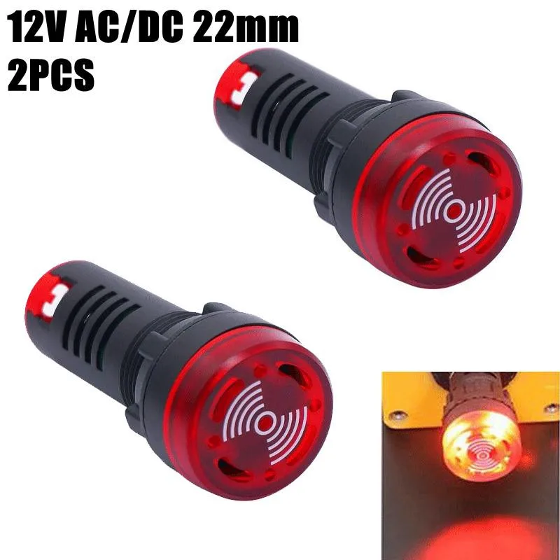 

2pcs AC/DC 12V 22mm Indicator Light Flash Signal Light Red LED Active Buzzer Beep Alarm Indicator Red AD16-22SM