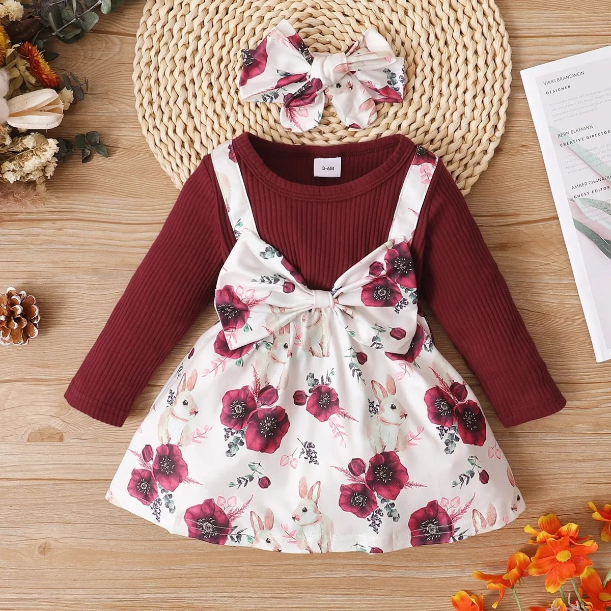 

2021 New Baby Comfort Fashion Long Sleeve Dress Headscarf Two-piece Set Girls Dress Flower Girl Dresses