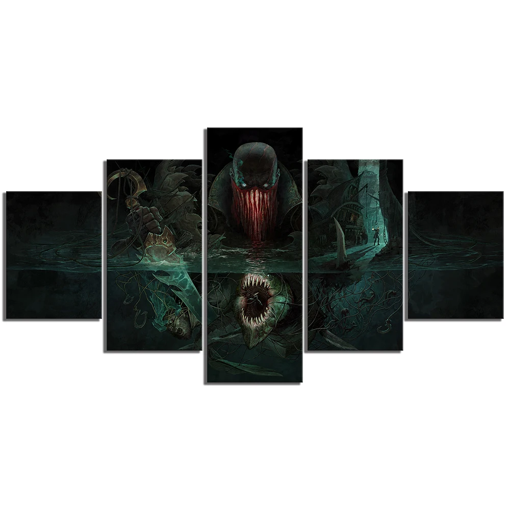 

5 Piece Pyke The Bloodharbor Ripper League of Legend Game Poster Artwork Canvas Paintings for Home Decor Wall Art