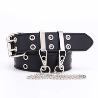 hip hop rock punk waist chain belt for women fashion double row metal rivet eyelt pin buckle pu leather waistband for jeans pant