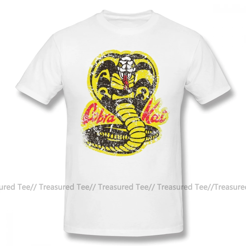 Футболка Cobra Kai, футболка Cobra Kai, футболка с коротким рукавом, свободная футболка, хлопковая классическая мужская забавная Футболка с принтом - Цвет: White