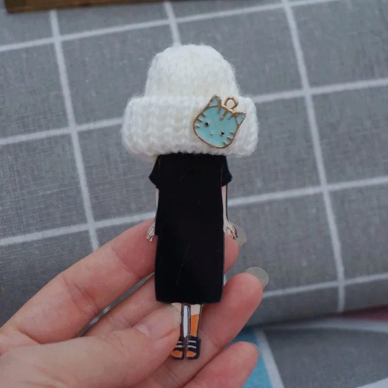 Женская модная брошь Милые нашивки на рюкзаке kawaii Акриловые броши булавка с шерстяным шариком шерстяная шляпа Женская булавка значок Broĉo