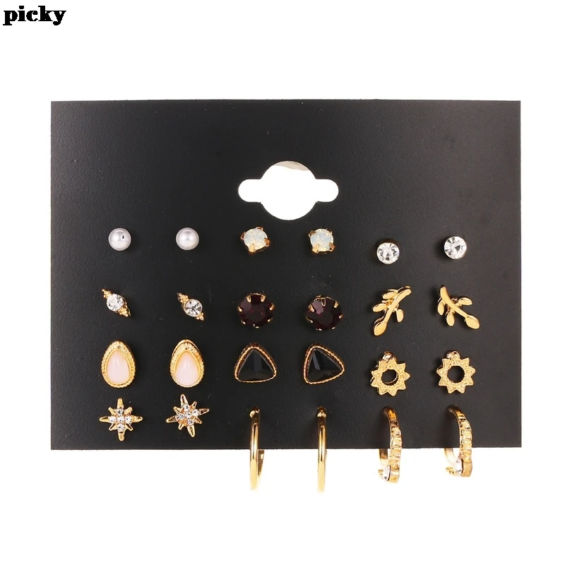 12 пар/компл. минималистский смешанные Форма золотые серьги гвоздики Комплект