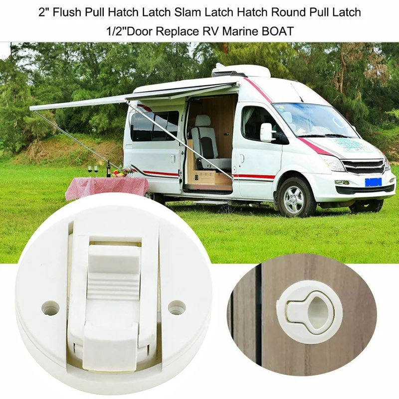 

Round White Flush Pull Slam Latch for RV Boat Marine Deck Hatch Door Replacement