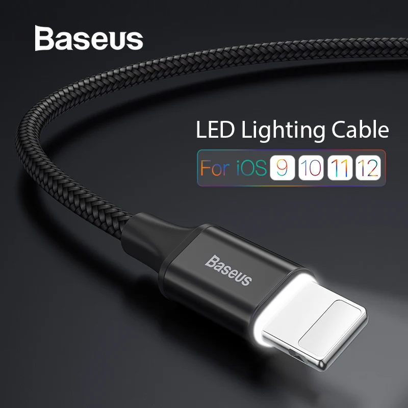 Светящийся usb-кабель питания Baseus для iPhone Xs Max XR кабель для быстрой зарядки и синхронизации данных для iPhone 8 7 6s Plus iPad светодиодный кабель для зарядного устройства магнитный кабель зарядка для айфона