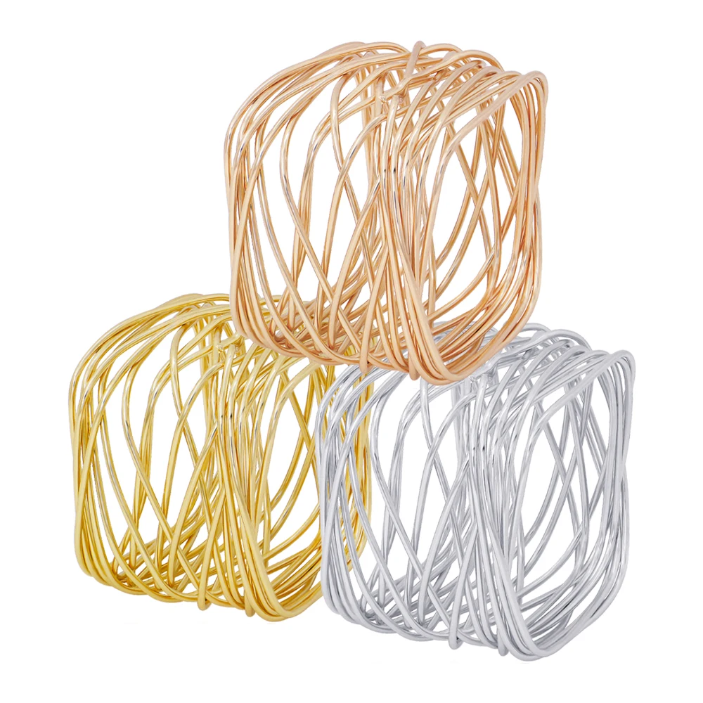 

TAI Top 4 Pcs Square Gold Silver Napkin Rings Wedding Festival Decoration Cross Metal Napkin Holder Table Napkins Party Supplie