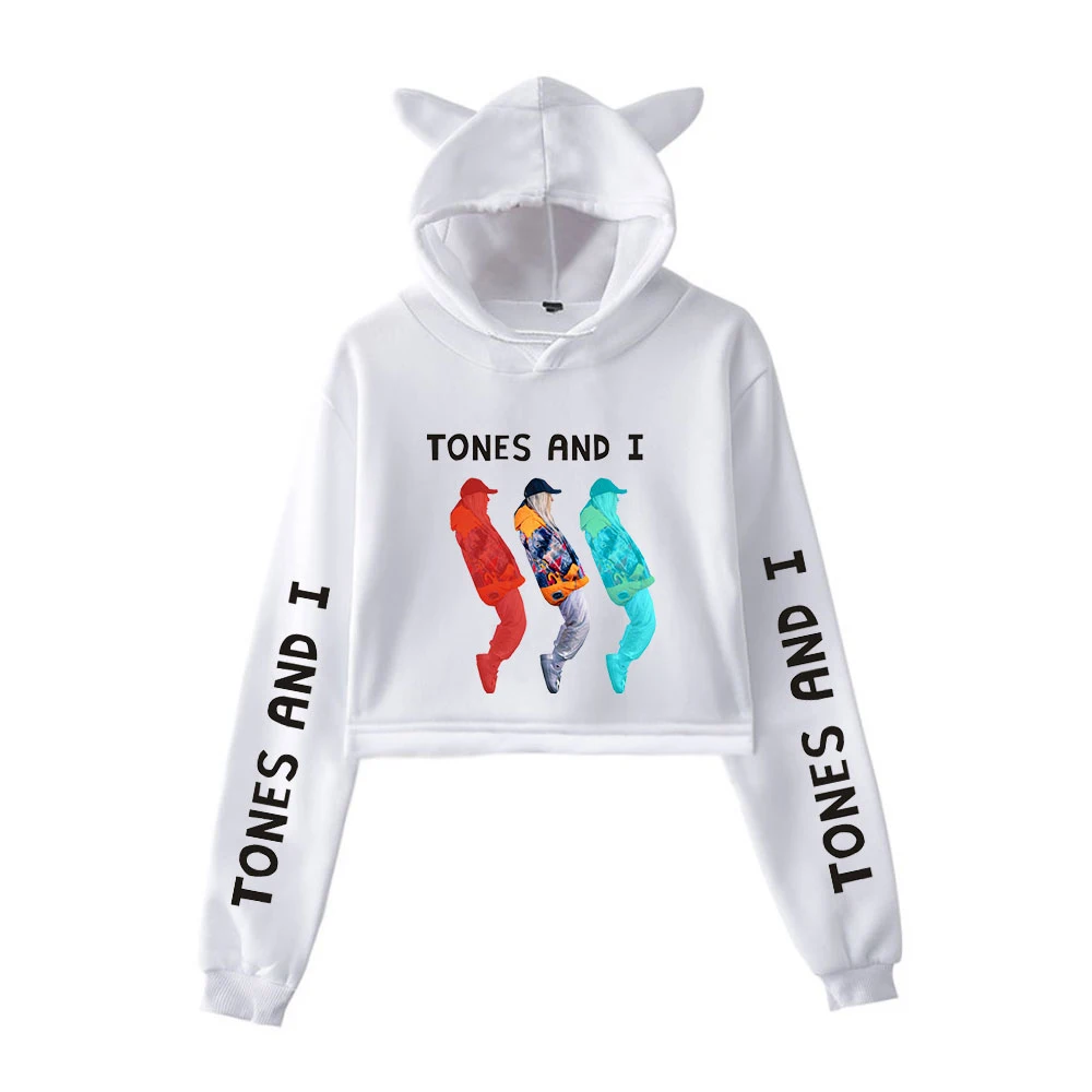 

Tones and I -dance Monkek Letter Printing Sweatshirt Women Crop Top Hoodies Fashion Cropped Cat Ear Sweatshir Women Clothing