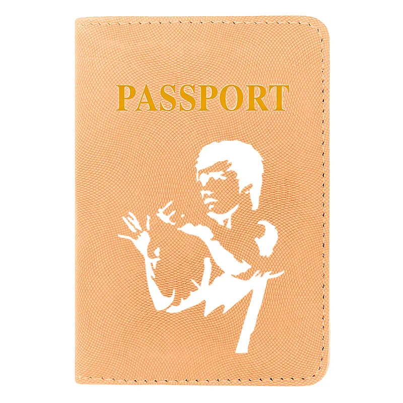 

Fashion Women Men Passport Cover Pu Leather Bruce Lee kung Fu Printing Travel ID Credit Card Holder Packet Wallet