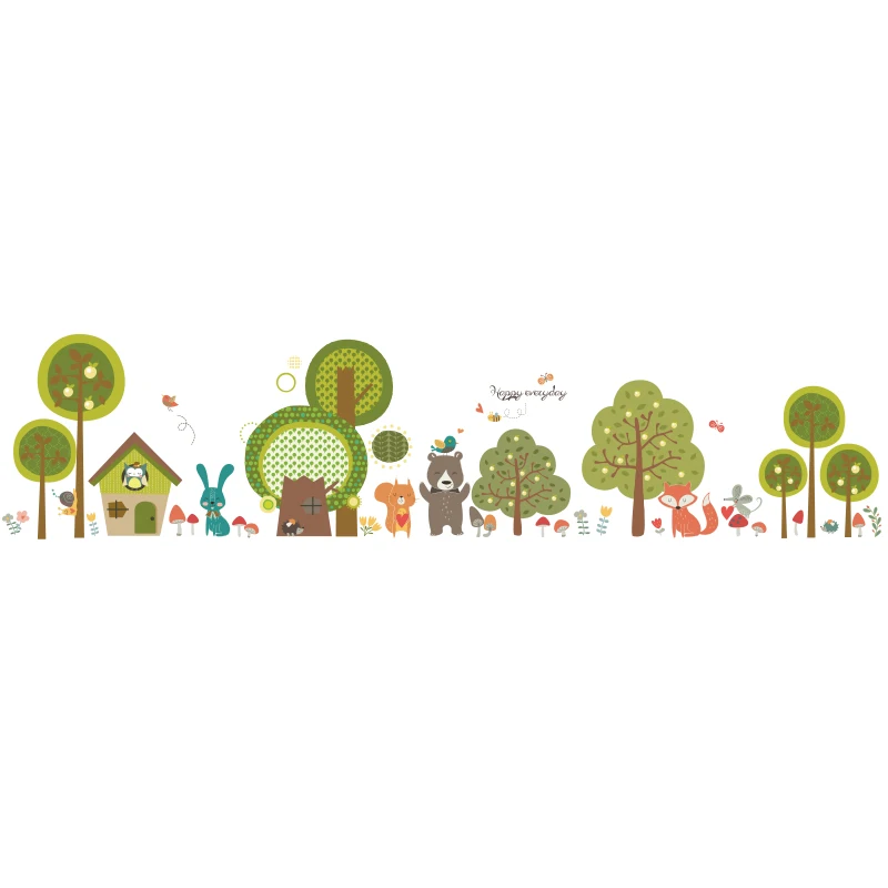 

Cartoon Jungle Wall Stickers Animals Bear Rabbit Fox Wall Decals Decoration for Kids Room Kindergarten Baby Room Home Decor