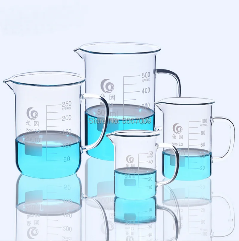 1Pc/lot lab Full Glass beaker with glass handle for Chemistry glass measuring beakers glassware