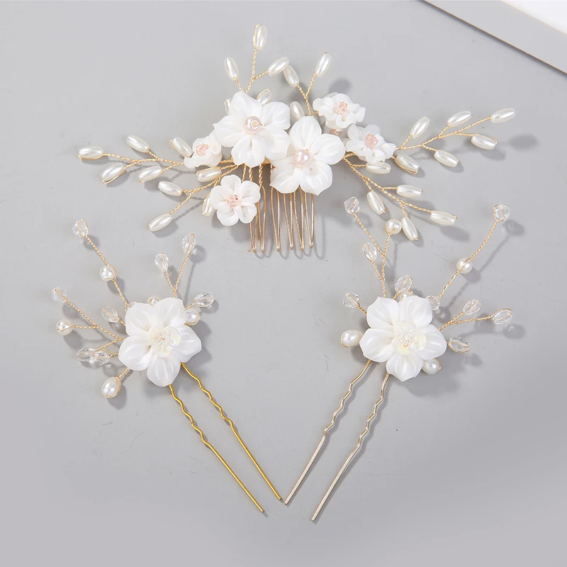 

3pcs/set Luxury Hairpin for Women Hair Combs Headdress Prom Bridal Wedding Elegant Pearls Flower Hair Accessories Headwear