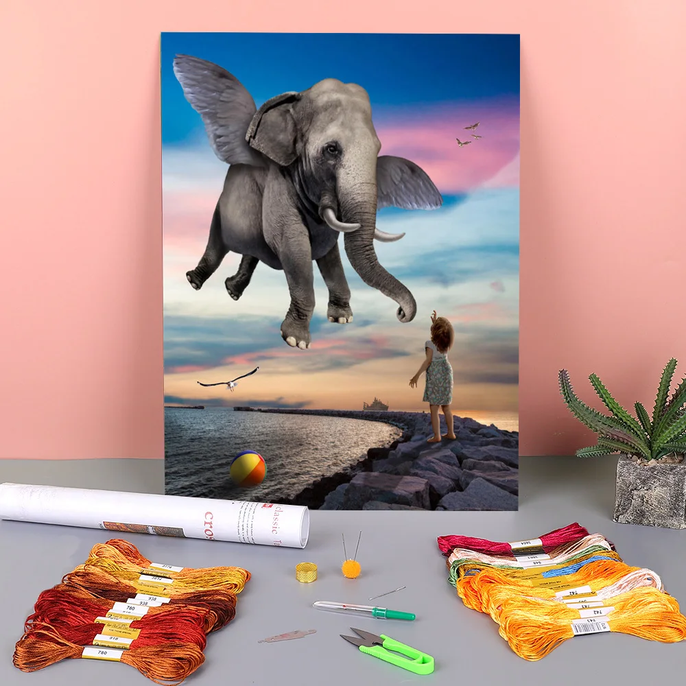 

Холст с принтом женщины девочки 11CT Набор для вышивки крестом DMC нитки хобби ручная роспись посылка для вязания распродажа