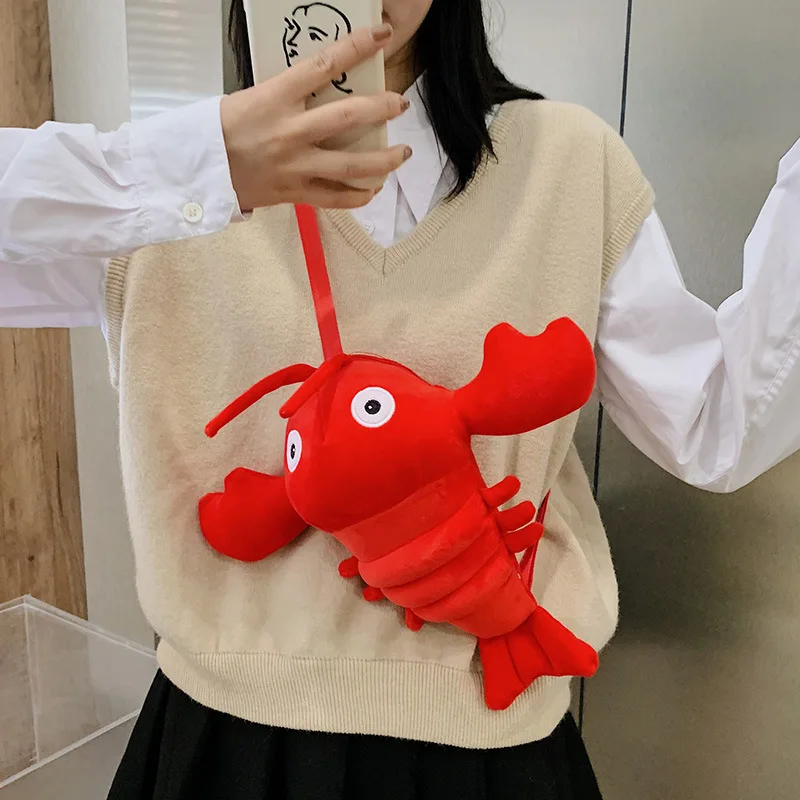 

Новый мультяшный плюшевый рюкзак, игрушка, милая мягкая портативная косметичка для девушек, сумка для телефона, набивная раков, модная сумк...