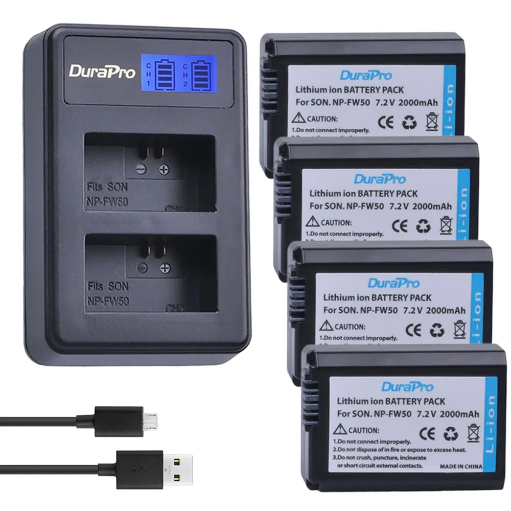 4 Battery Set 4 шт. 2000 мА/ч, NP-FW50 NP FW50 FW50 Камера батарея+ ЖК-дисплей Зарядное устройство для sony A6000 NEX-7 NEX-5N NEX-F3 NEX-5C Альфа 7R II акумуляторная батарея - Цвет: 4 Battery Set