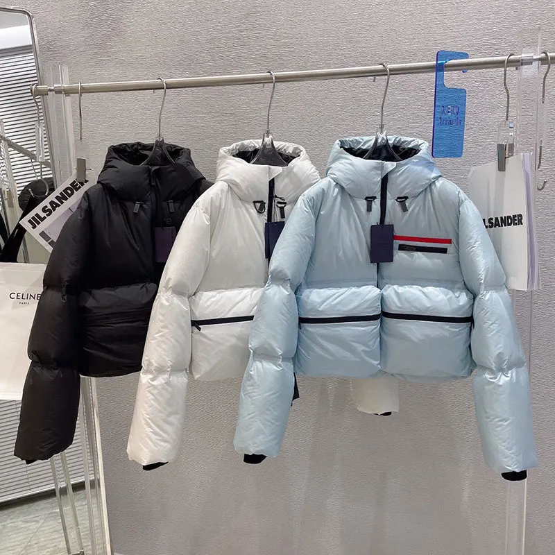 

2022 Duck Down Women's Winter Jacket New Product Thick Loose Bread Hooded Puffer Jacket Big Pocket Short Women's Down Jackets