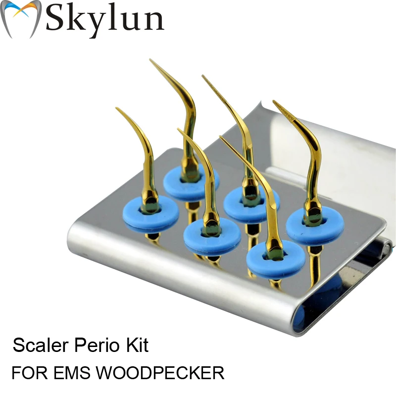 Dental Ultrasonic Scaler Tip Kit P1T x2 P3T P4T P3DT P4DT Scaler Perio Kit Gold Scaler Tips Fit EMS WOODPECKER Scaling AT12