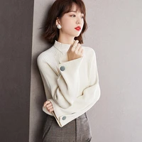 new arrivals beige mock neck sweater pullovers women autumn winter 2021 korean fashion flare sleeve loose base knit tops female