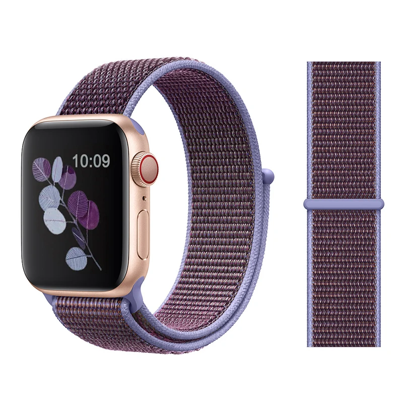 Для наручных часов Apple Watch, версии 3/2/1 38 мм 42 мм нейлон мягкий дышащий нейлон для наручных часов iWatch, сменный ремешок спортивный бесшовный series4/5 40 мм 44 мм - Цвет ремешка: Color34 Lilac