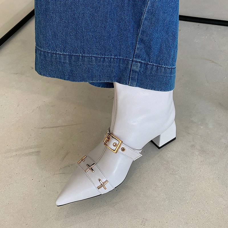 

SKLFGXZY Unique design Genuine leather Ankle boots Women boots pointed Fashion boots New winter Women shoes Size 34-40
