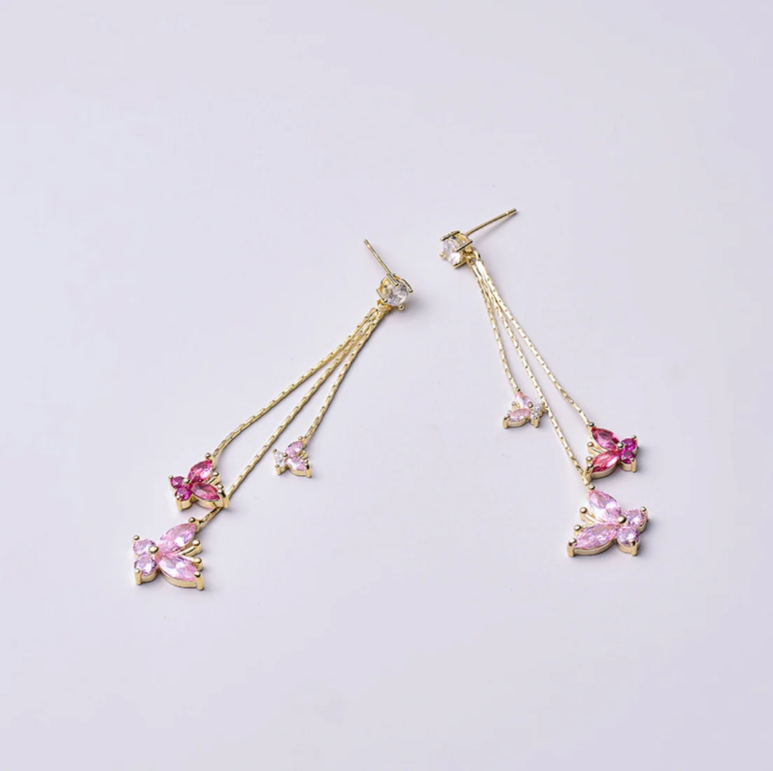 

AAA Zircon Brass SilverNeedle Butterfly Long Drop Earrings For Women Girl party Jewelry Gift Korean ins Style