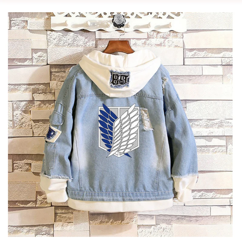 

Attack on Titan Jeans Jacket Scout Regiment Anime Cosplay Denim Jacket Autumn Hoodie Sweatshirt Outwear Coat