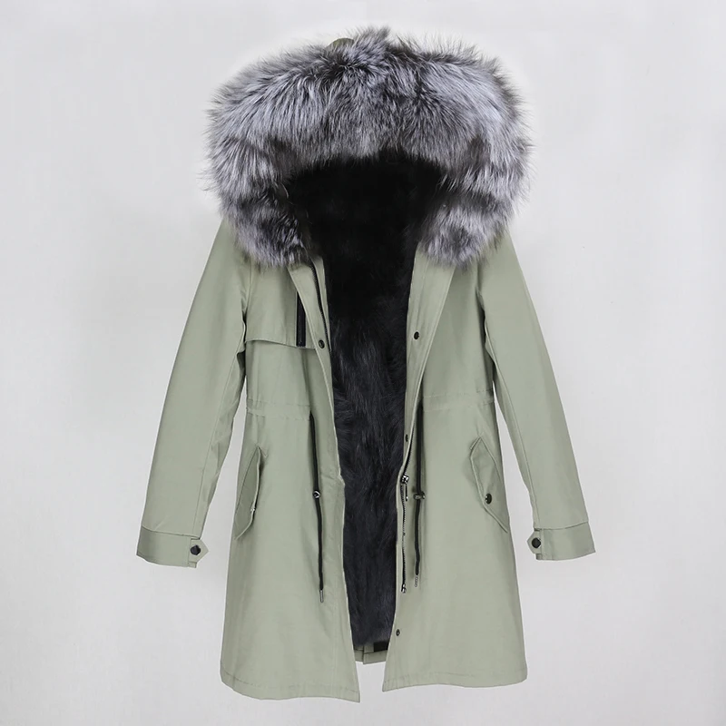 light green silver OFTBUY, водонепроницаемая парка, пальто из натурального меха, зимняя куртка для женщин, натуральный мех енота, меховой воротник, Лисий мех, подкладка, теплая Толстая Уличная верхняя одежда - Цвет: light green silver