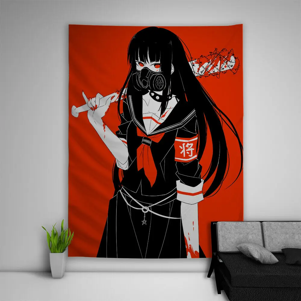 

Japanese Girl Red Tapestry Farbic Cartoons Anime Art Wall Poster Tapestries Psychedelic Illustration Background Clths