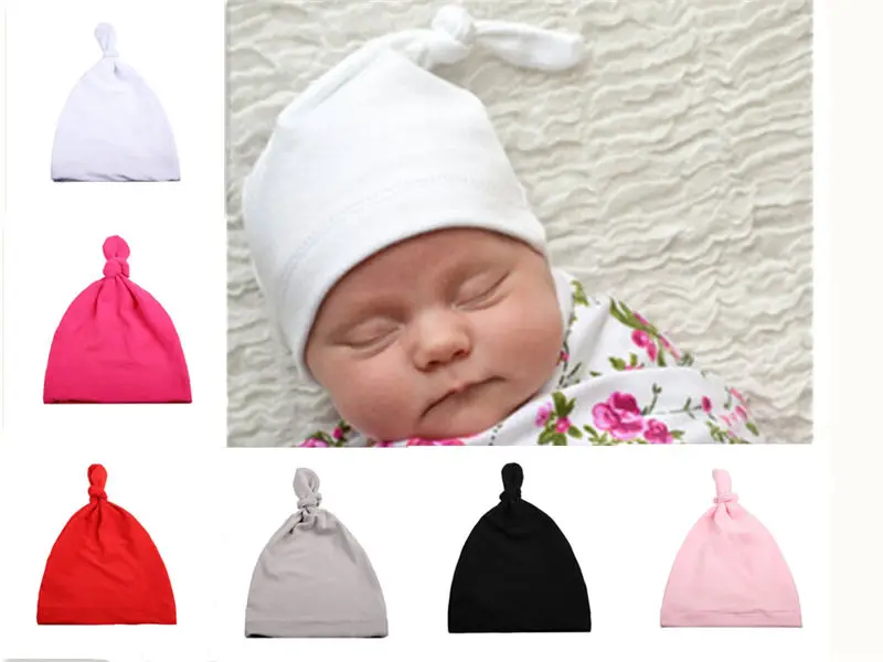 

Однотонная детская шапка с узлом, Мягкие Шапки для младенцев в стиле унисекс, эластичные шапочки, один размер
