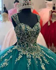 Темно-зеленые платья для Quinceanera, кружевное платье в стиле apple с бусинами, милое платье 16 цветов, платье xv, корсет на спине