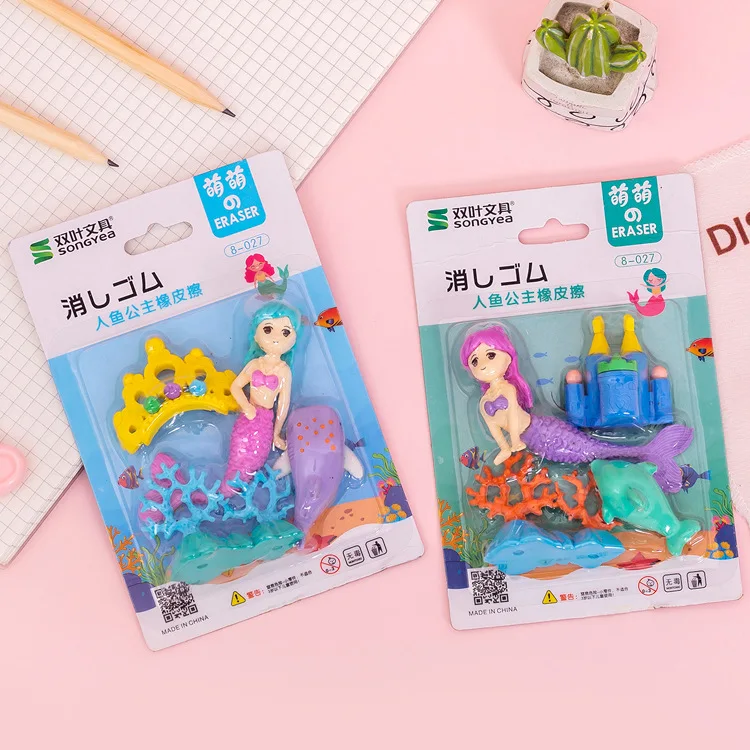 Стирательные резиновые ластики для рисования Русалочки 4 шт. | Канцтовары офиса и