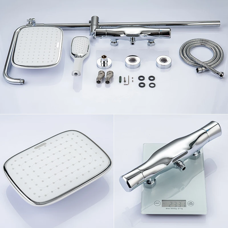 

ELLEN Thermostatic Shower Set Waterfall Rain shower Faucets Black Hot Cold Mixer Shower System with Hand Shower EL9402