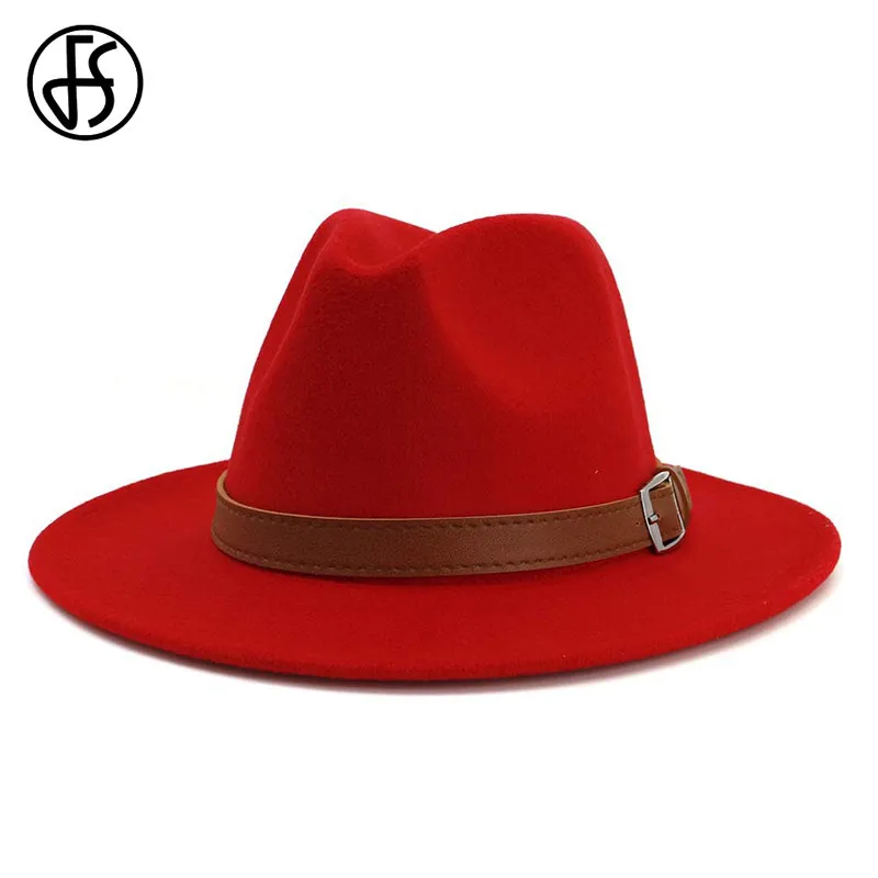 Мужская/Женская фетровая шляпа FS с широкими полями пряжкой и ремнем черного