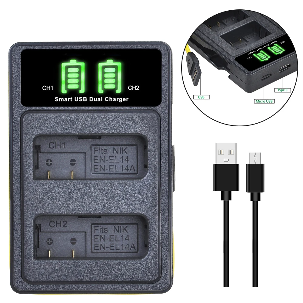 3 шт. x 1200 мАч EN-EL14 EL14 EL14a аккумулятор + светодиодное Зарядное устройство USB для Nikon