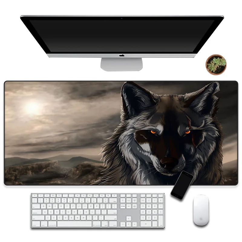 

Yuzuoan Lonely Wolf Mouse Pad Large Game Home Desktop Keyboard Pad Laptop Rubber Gamer Computer Mouse Anime Game Equipment
