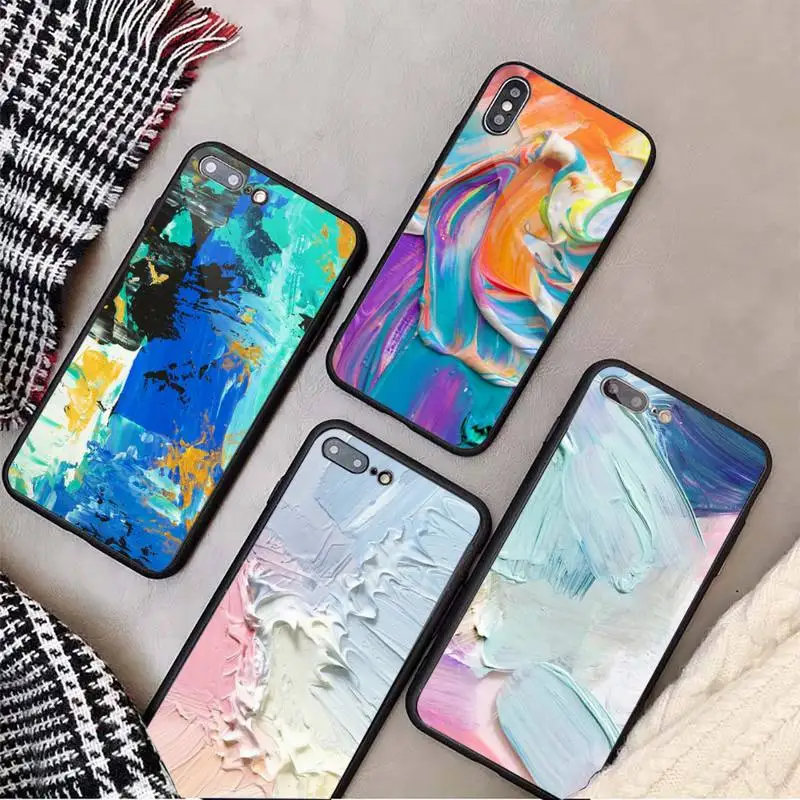 

Oil Painting pigment colorful pattern Phone Case Tempered glass For iphone 6 7 8 plus X XS XR 11 12 13 PRO MAX mini