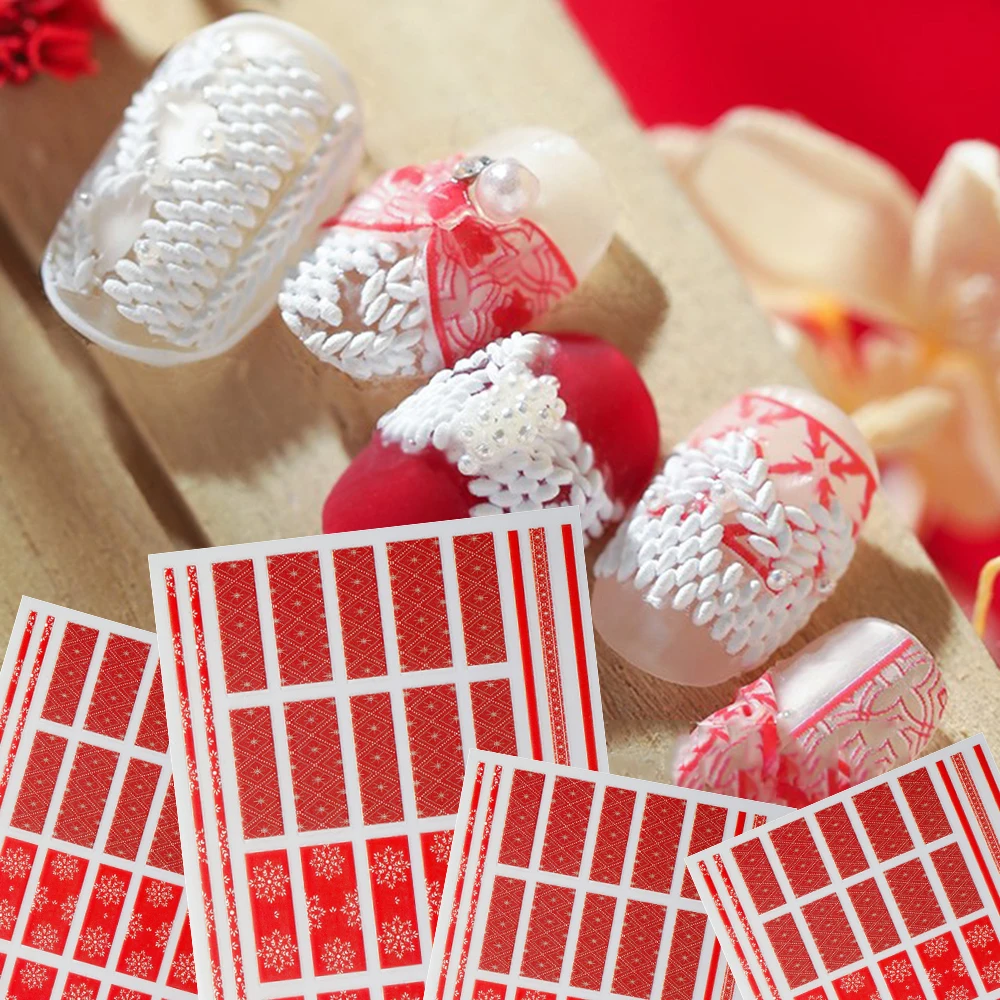 

Nail Art Border Pattern Sticker Festive Lattice Fine-grain Bow 3D Embossed Decoration DIY Design Nail Art