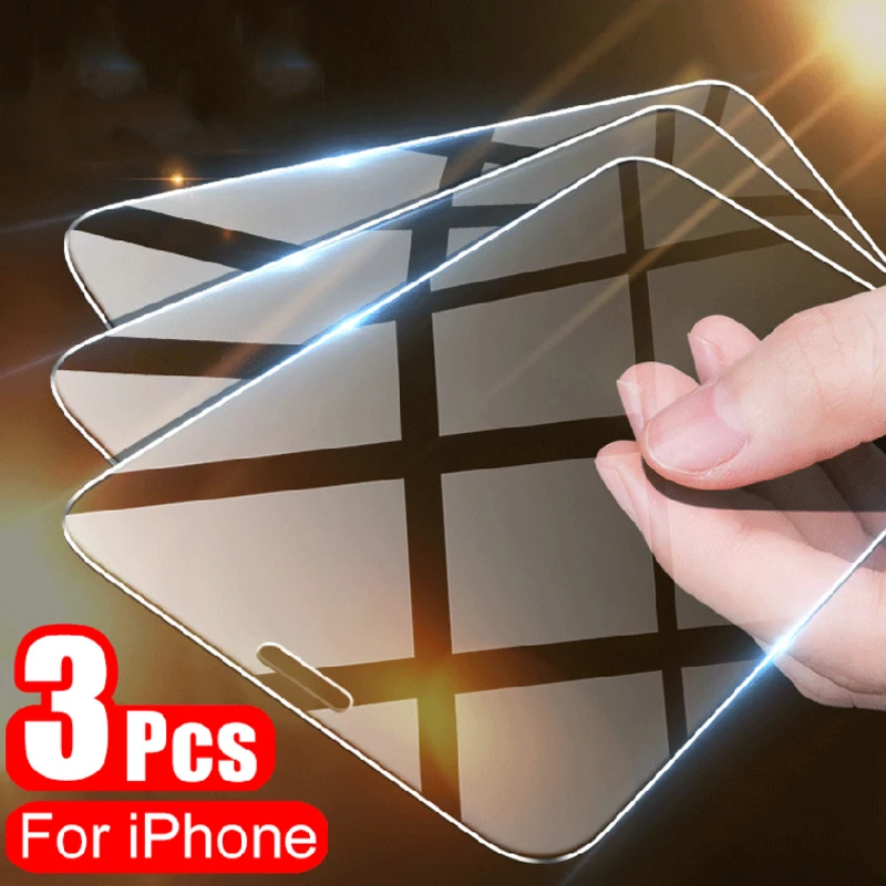 

3PCS Full Cover Protective Glass For iPhone 12 11 Pro max X XR XS Max Screen Protector On iPhone 7 8 6 6s Plus SE Glass Film