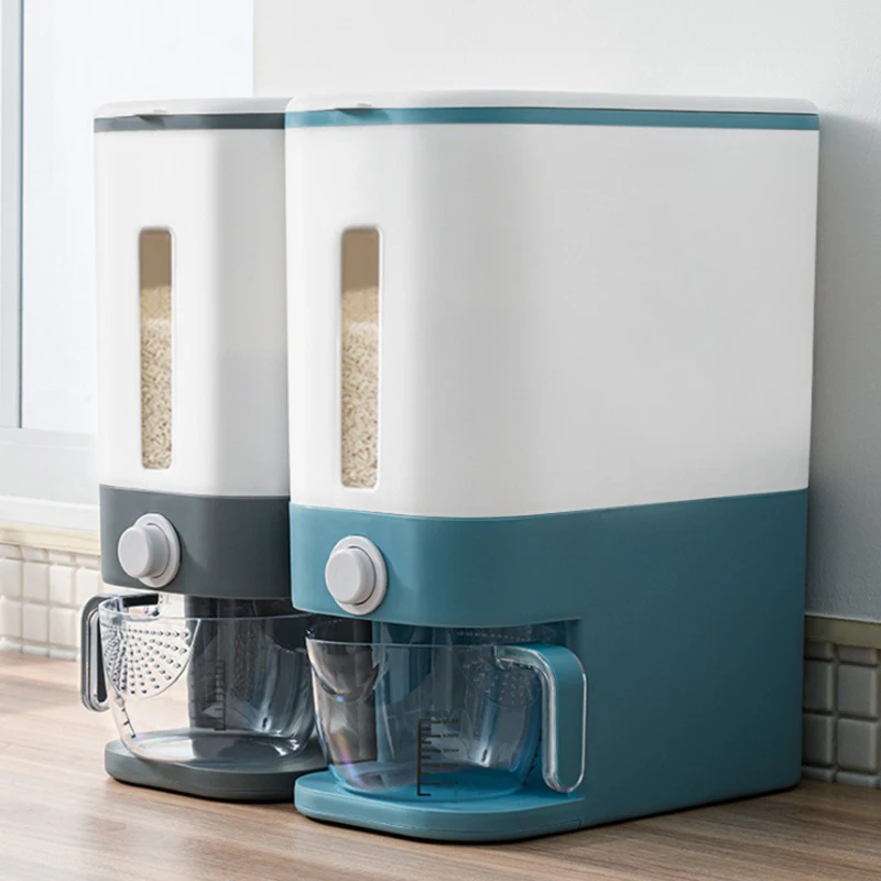 

12kg Food Grain Rice Container Sealed Rice Bucket Dispenser Box Transparent Visible Moisture Proof Grain Powder Boxes Storage