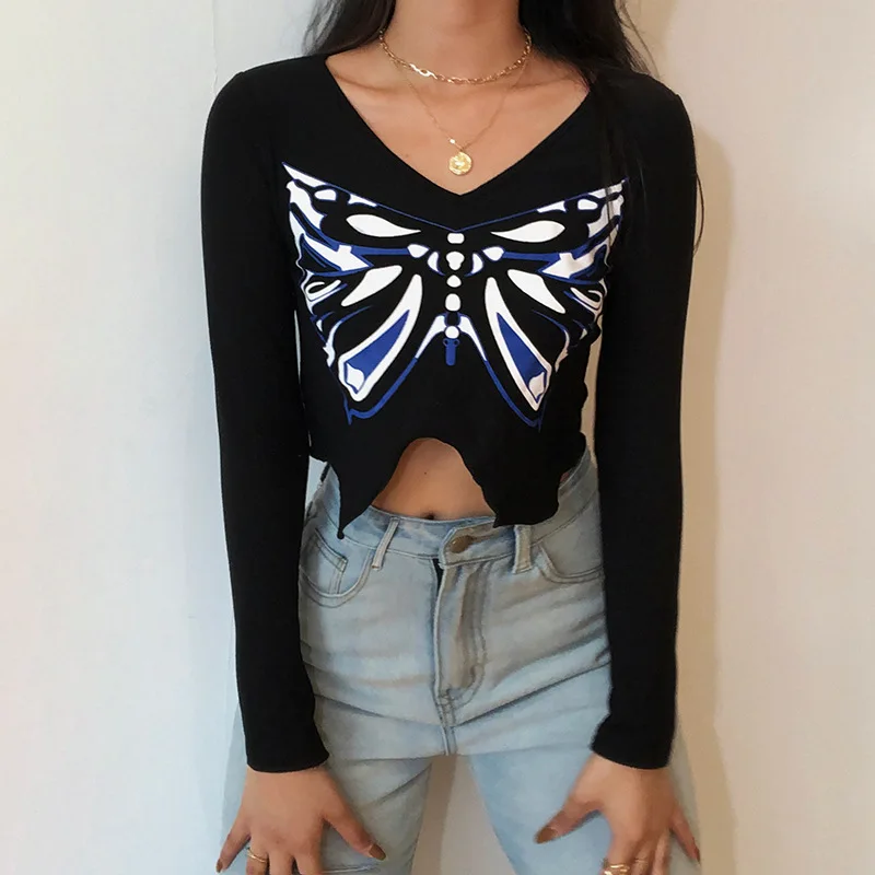 

ZOTTSOZ Женская юбка с принтом бабочки 2021 Y2K уличная одежда в готическом стиле с длинным рукавом