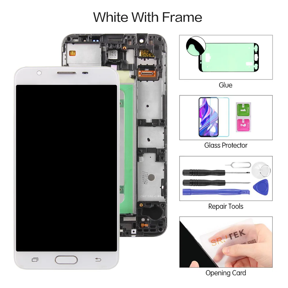 Dual White Frame Дисплей для SAMSUNG Galaxy J7 Prime lcd сенсорный экран с двумя отверстиями с рамкой G610 G610K G610F G610M для J7 Prime lcd - Цвет: Dual White Frame
