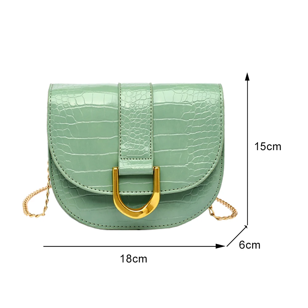

Fashion Women PU Leather Saddle Shoulder Crossbody Bag Ladies Vintage Alligator Pattern Pure Color Flap Mini Messenger Bags