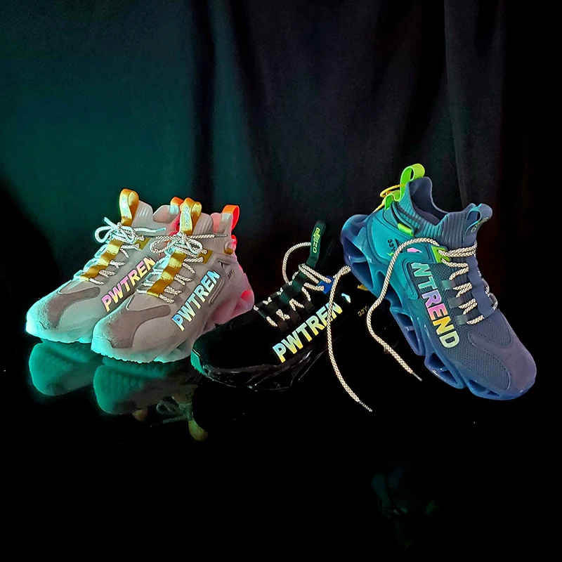 

Luminous Mens Wear-resistant Footwear Sneakers Outdoor Lace Up Breathable Jogging Running Shoes Non Slip Comfortable Sports Shoe